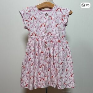 Pink Chicken Kids Dress with Pink and Red Umbrella Pattern